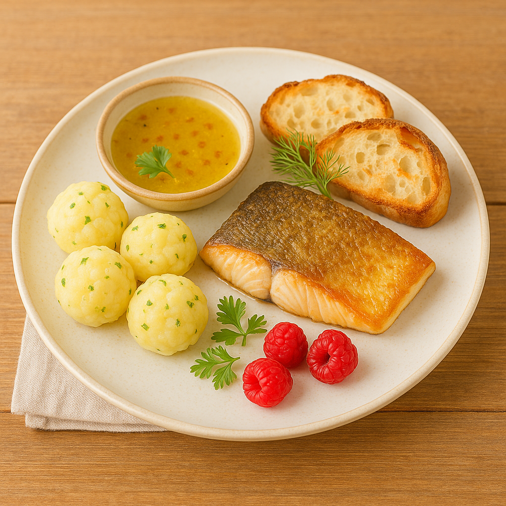 Gebratener Fisch mit Galray & Kräuterklößchen